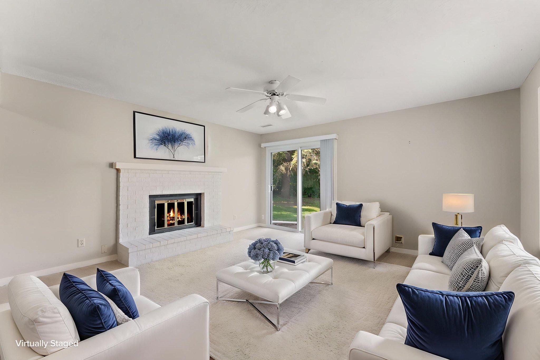Large Living Room with Brick fireplace
