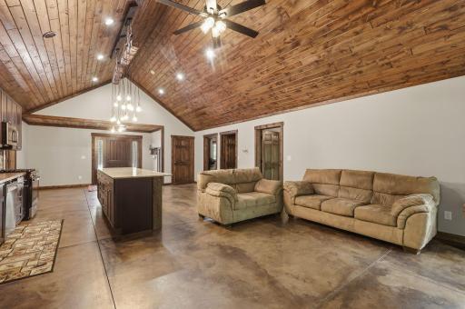 Custom stained concrete floors helps keep the home cool during the summer and in-floor heat to keep warm in the winter.