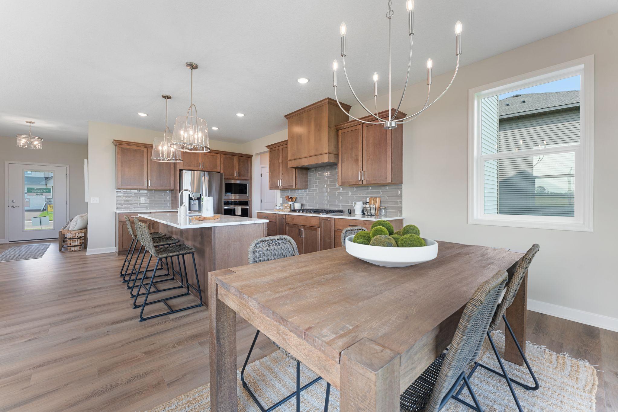 Kitchen overlooking eating area
