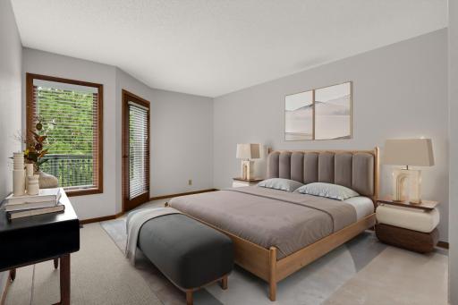 Primary bedroom virtually staged for funiture placement ideas