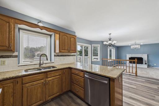 Kitchen into informal dining and family room