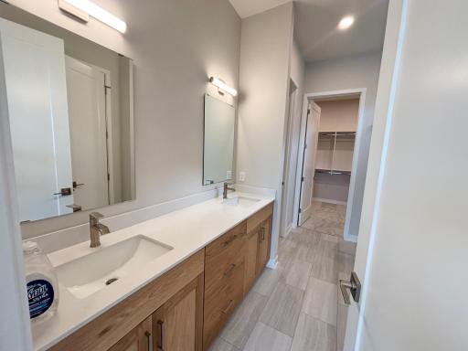 Main bedroom suite bathroom open to huge walk-in closet with built-ins
