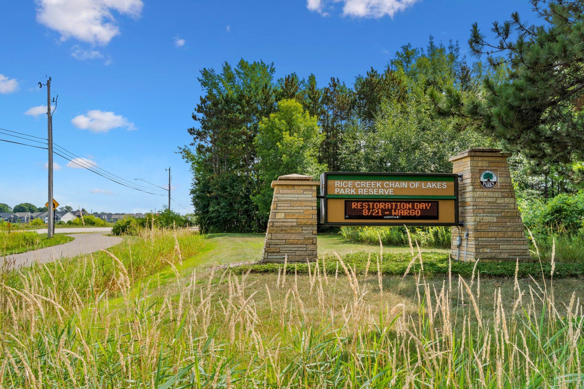 Entrance to Rice Creek Chain of Lakes Regional Park Reserve, just down the road.