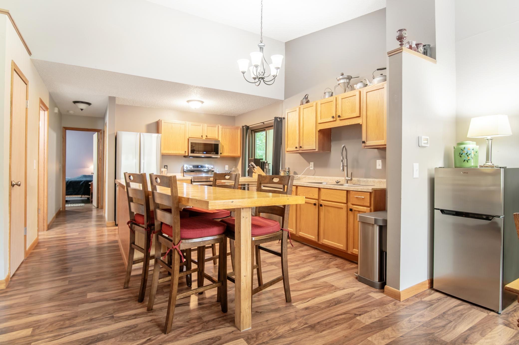 A long kitchen island makes a great work surface and offers casual seating options for a quick bite or socializing.