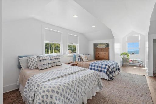 Currently one large room with two queen beds but could be divided to create additional bedrooms if desired