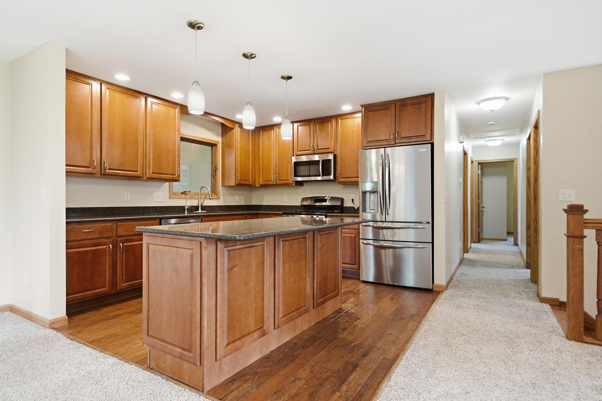 The island will easily accommodate three counter stools for casual dining.