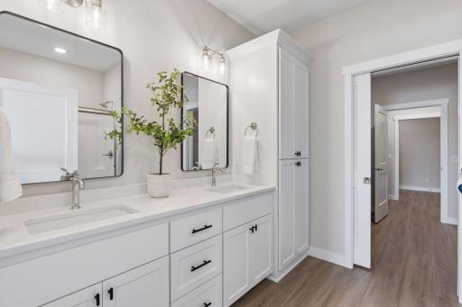 Private primary bath with dual sink vanity