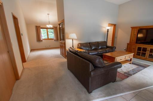 View from entry, Living room and formal dining room