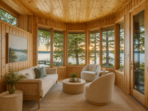 Four season porch to relax and take in the lake-Virtually Staged