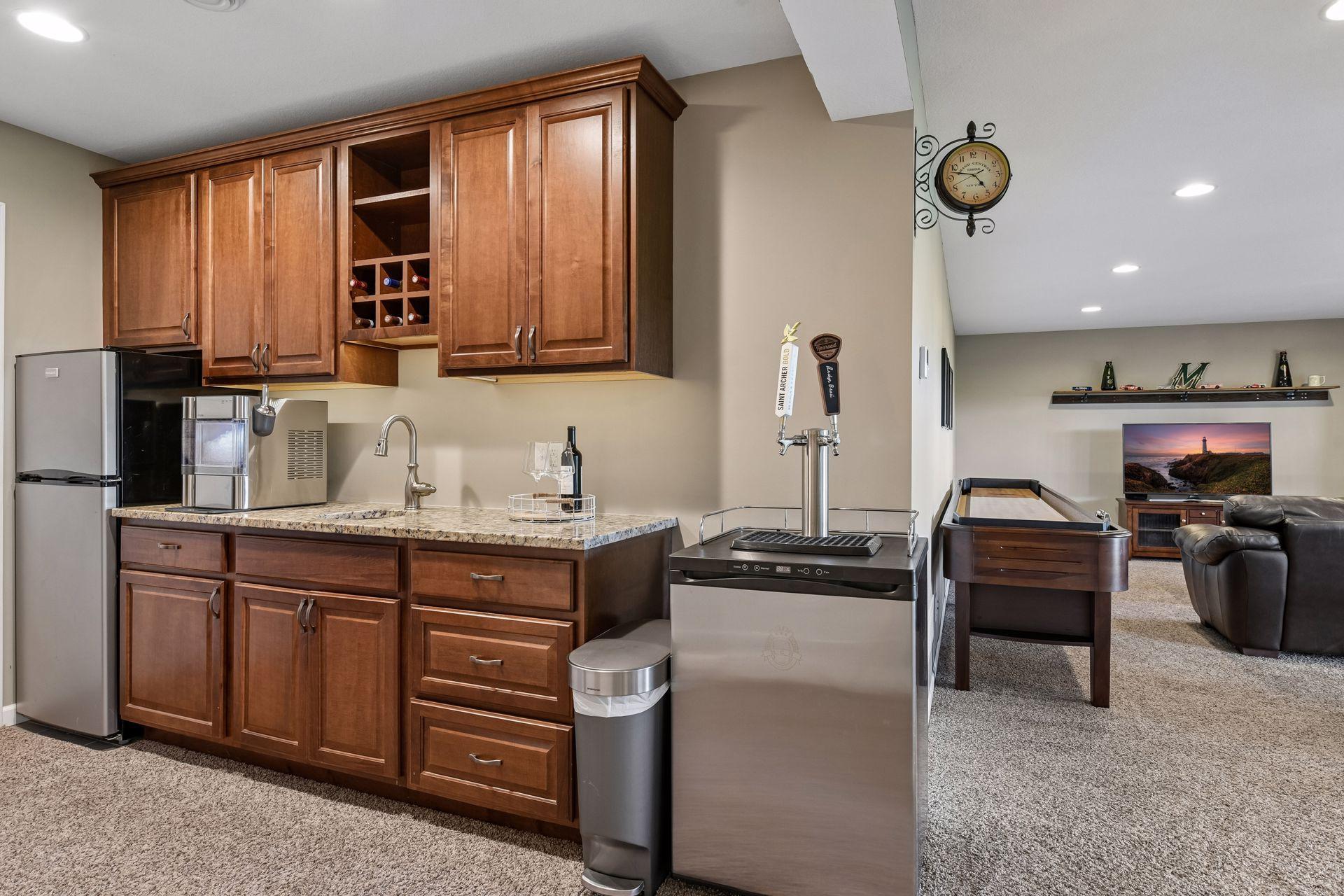 At the bottom of the stairs you will find built in wet bar perfect for entertaining.