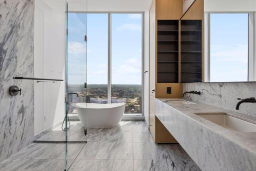Exquisite Primary Bath with double vanities, soaking tub and large walk-in shower
