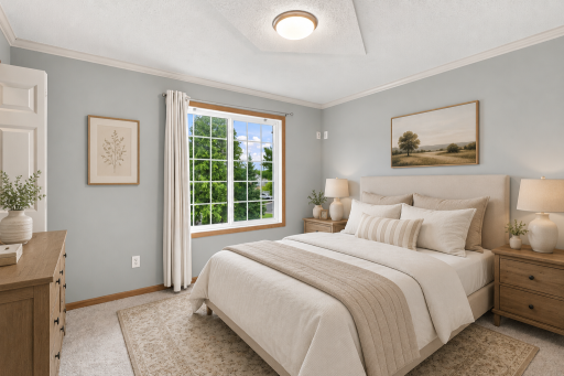 Two spacious bedrooms on the upper level, each with their own walk-in closet. *Photo has been virtually staged for illustrative purposes