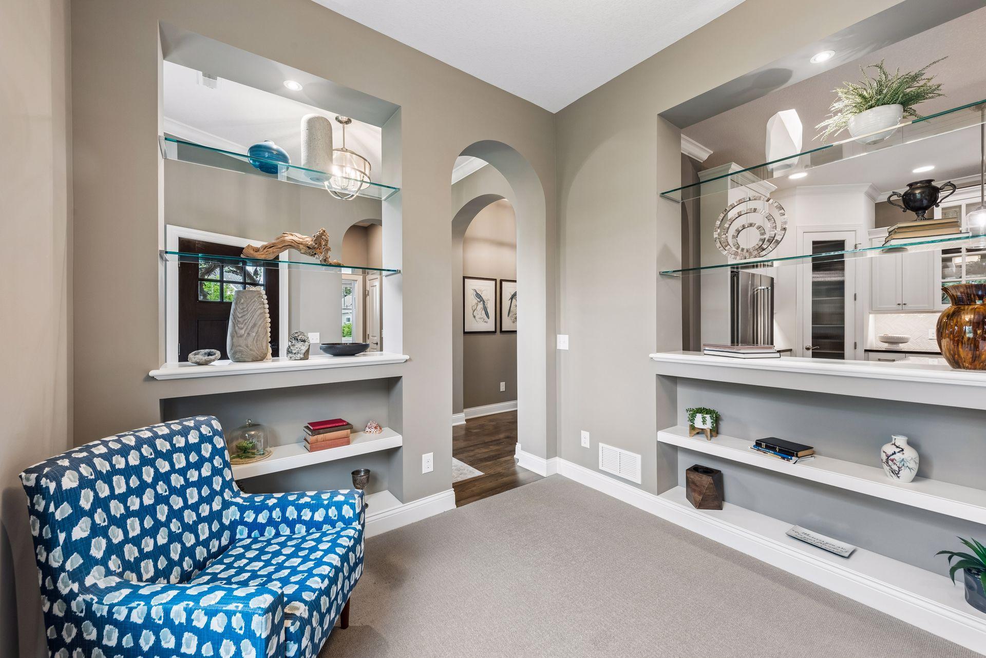 An angle showing the counter areas perfect for storage or decor! Plenty of space to add a seating area, as shown here.