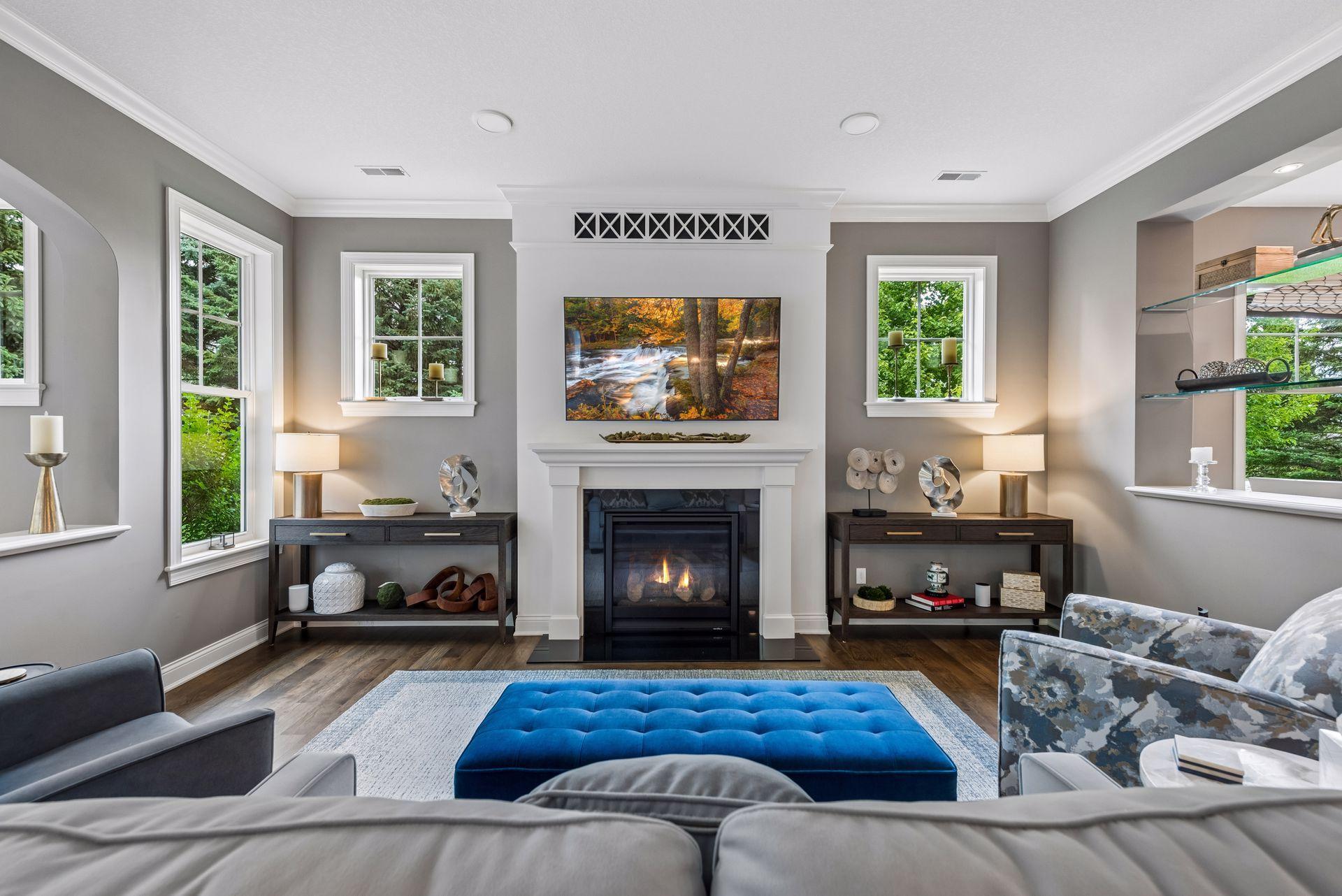 Straight on views from your couch to watch a movie with your fireplace on, on a cozy night in.
