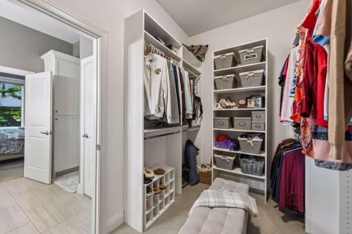Amazing walk-in closet with built-ins and organization tactics to place your clothing and other storage!