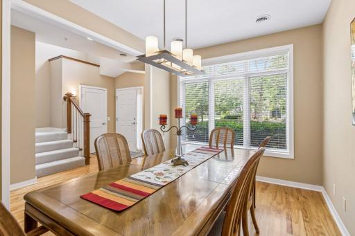 The large bank of windows in the dining room/flex room face west.