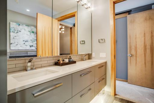 Find a spa-like full bathroom on the second level.