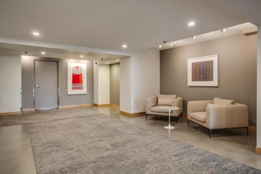 The inviting back lobby leading to the guest parking lot.