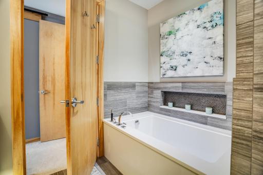Find a spa-like full bathroom on the second level.
