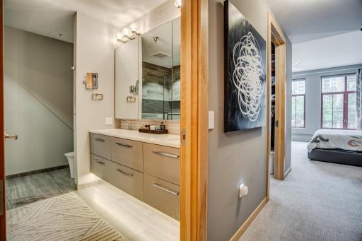 Find a spa-like full bathroom on the second level.