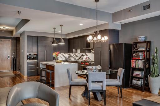 If desired, the dining space could accommodate a larger table than shown.