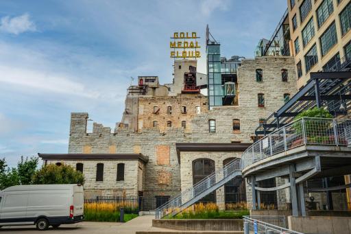 View of the Mill City Museum and mill ruins from the back guest parking lot.