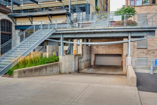 Access the underground heated parking garage from the back.