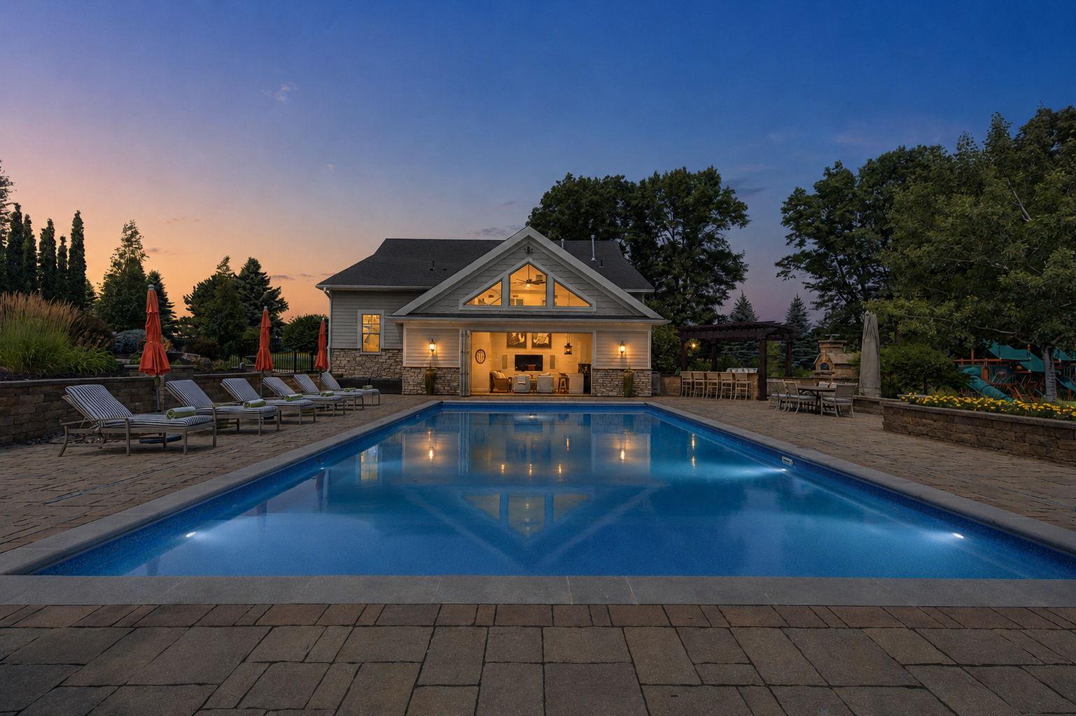 Twilight Aerial Pool House | 15471Dogwood St NW