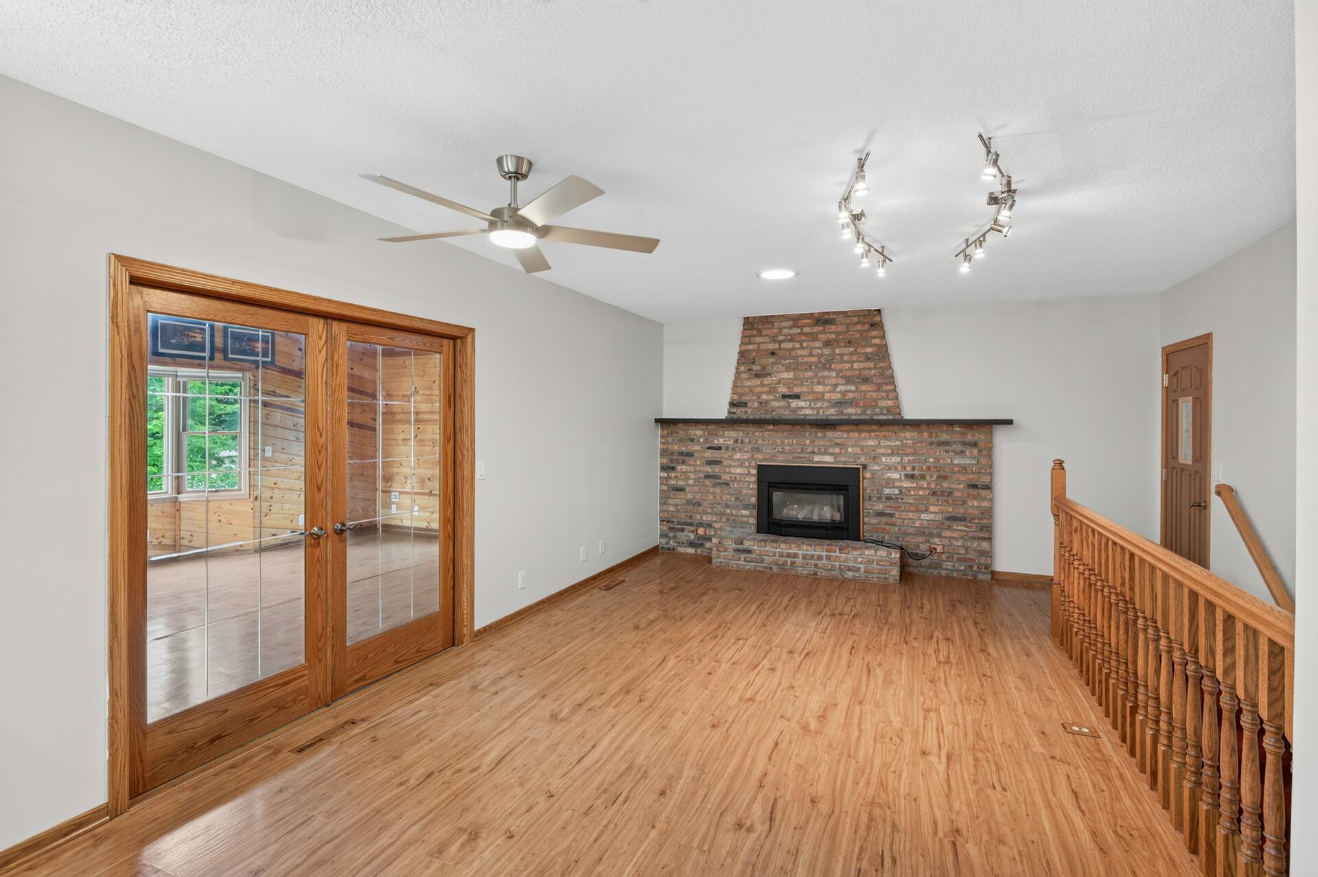 Gas Fireplace up and Wood Burning down