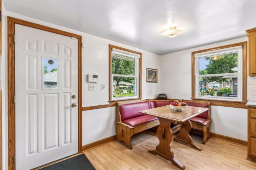 Banquet in kitchen offers flexible dining space