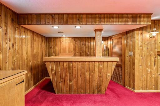Lower level wet bar with all the mid century vibes