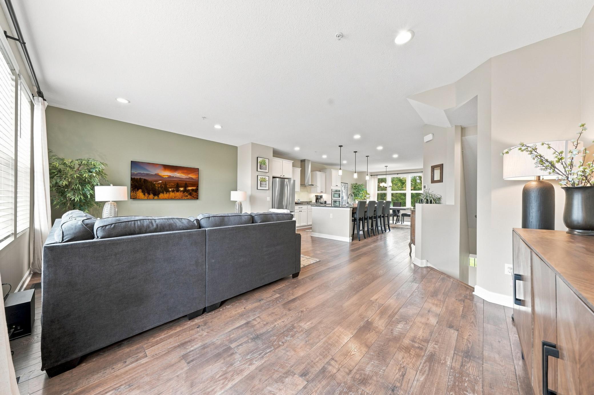 Upstairs is the main living area. Notice the fresh paint, including trim and baseboards.