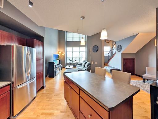 Natural light easily reaches into the kitchen.