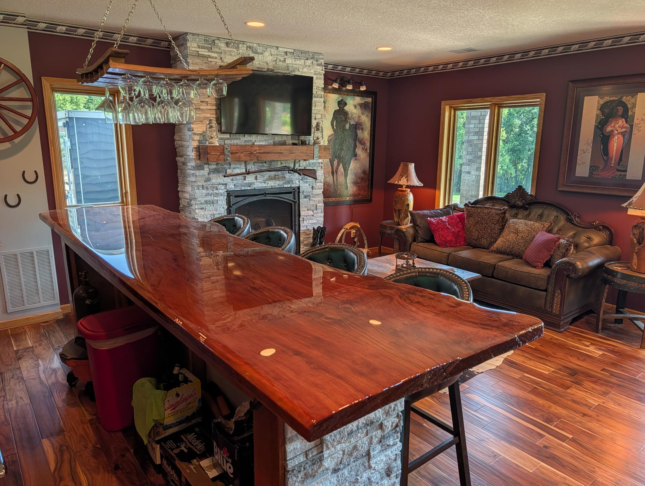 View from the bar - custom 1 piece live edge wood