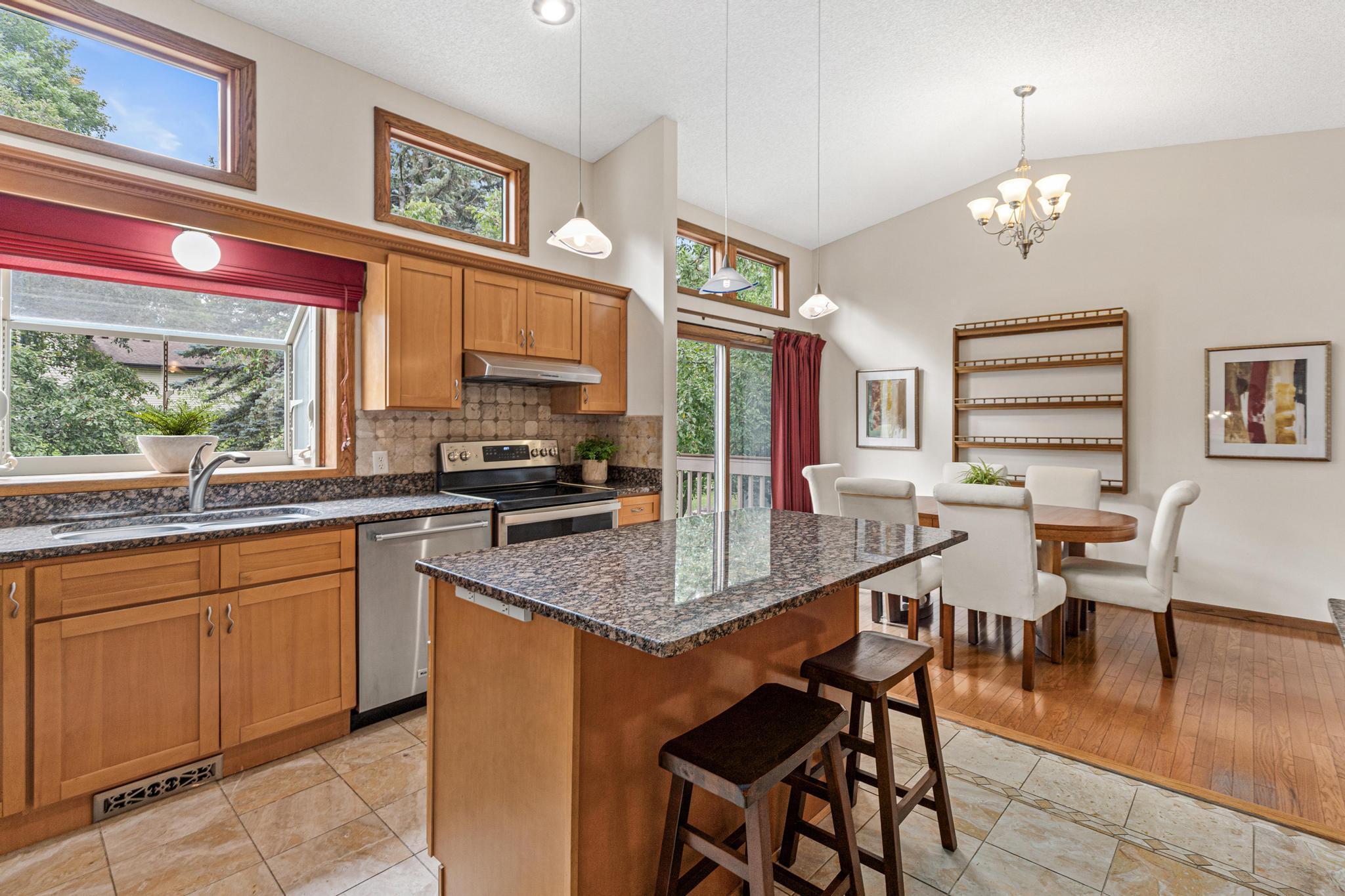 The kitchen space flows into the dining room for easy entertaining