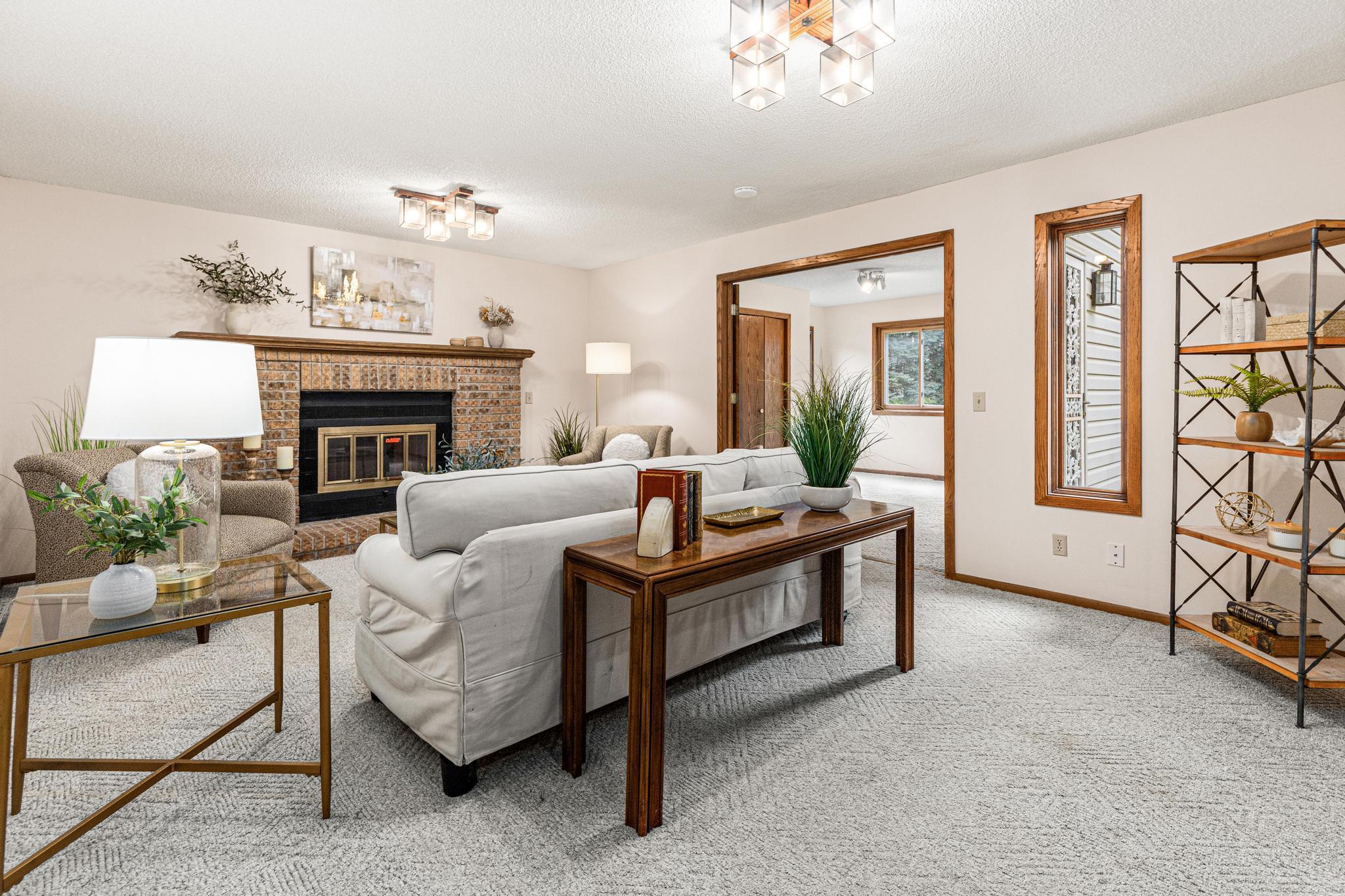 Main floor family room with fireplace