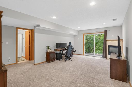 Spacious family room on lower level with walkout to patio.