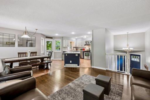 Living Room blends nicely in to updated Kitchen