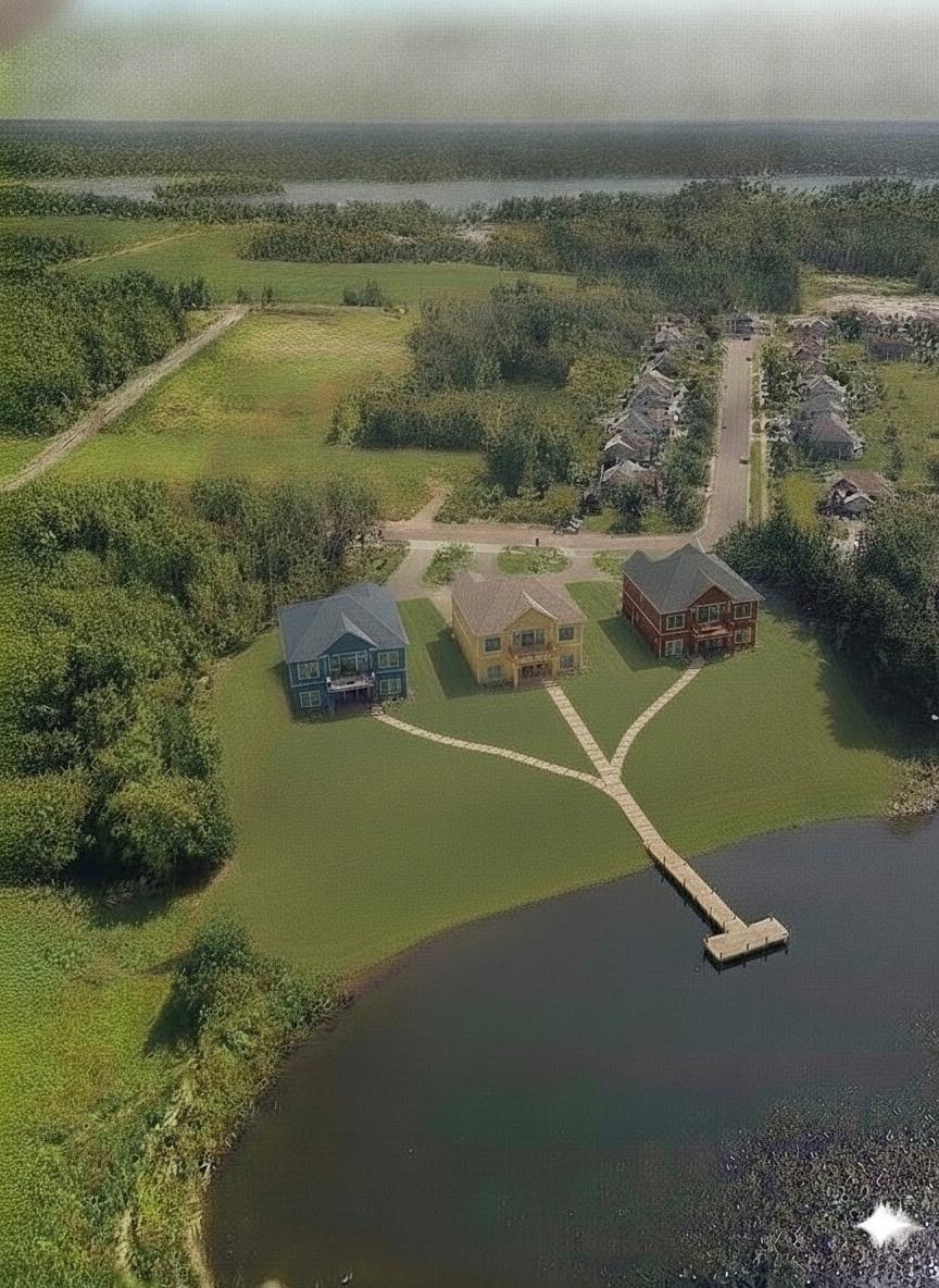 AI generated photo showing what it could look like with the homes and dock. This is NOT the final design of any homes or the final design of the walkways to the dock. Just an example. None of the homes have to look the same.