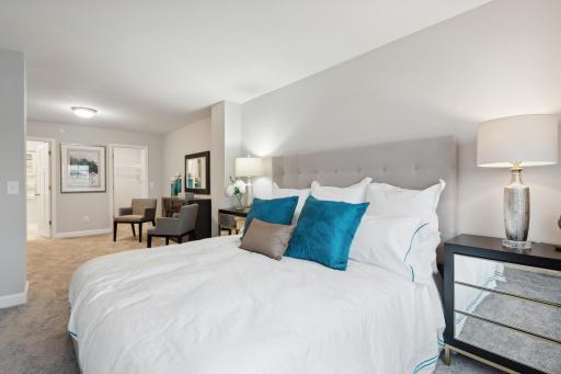 (Photo of a decorated model, actual homes finishes will vary) Find your retreat in this primary bedroom. Enjoy the exclusivity of a private bath and huge walk-in closet.