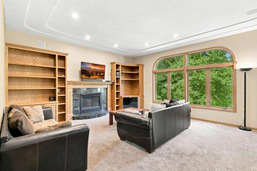 Stunning built ins really tie the living room together