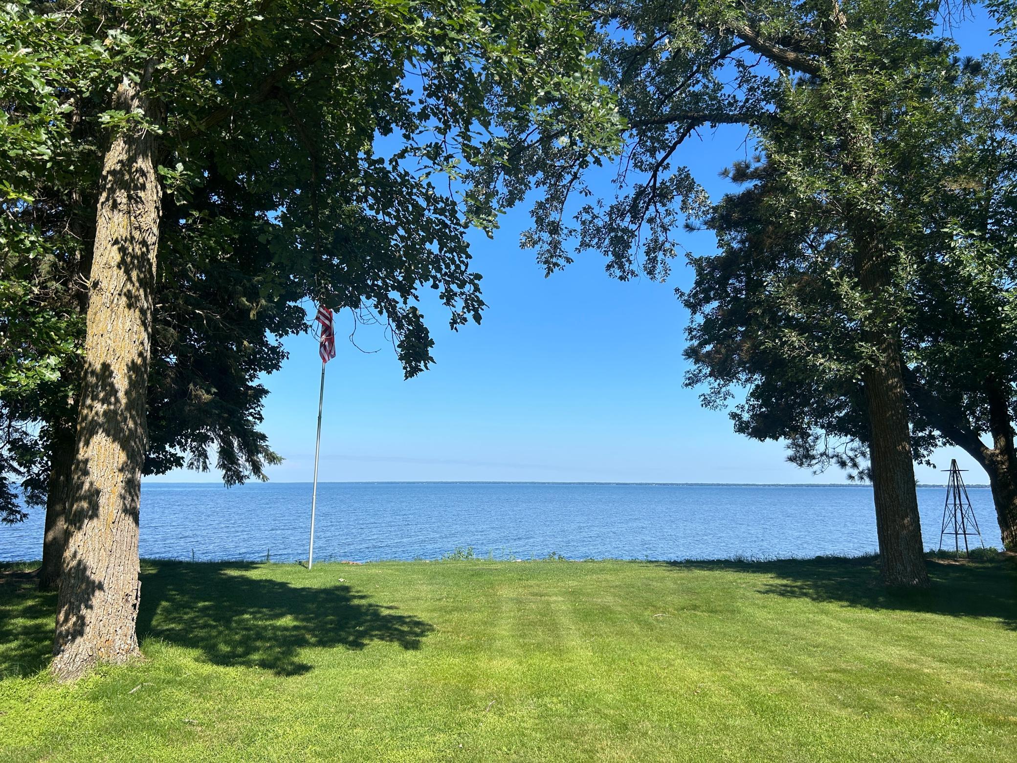 Looking across the backyard to the lake beyond.