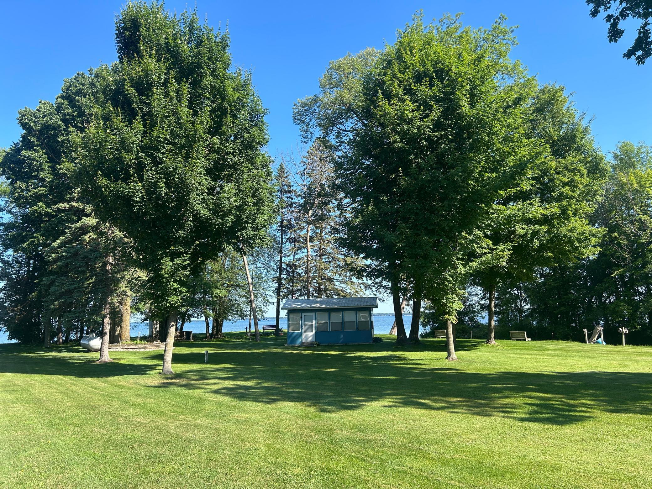 One more shot of the yard with the lake beyond.