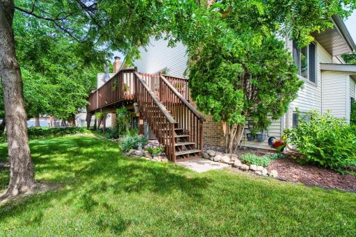 Deck from the ground level. Nice side yard.