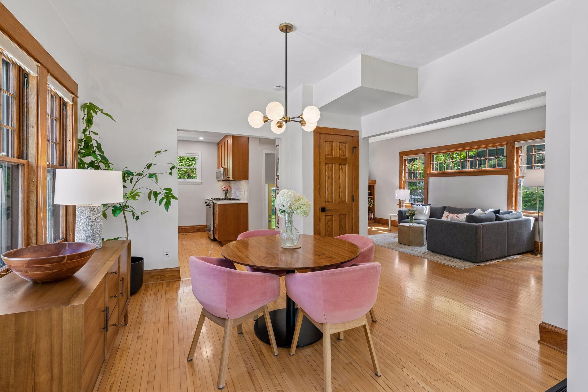 Remodeled kitchen opens to dining area