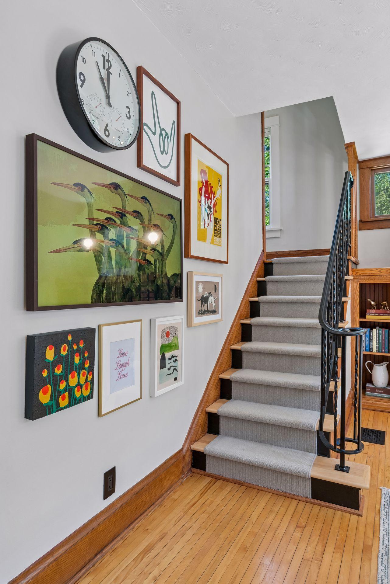 First, let's pop upstairs--gorgeous staircase with wool runner