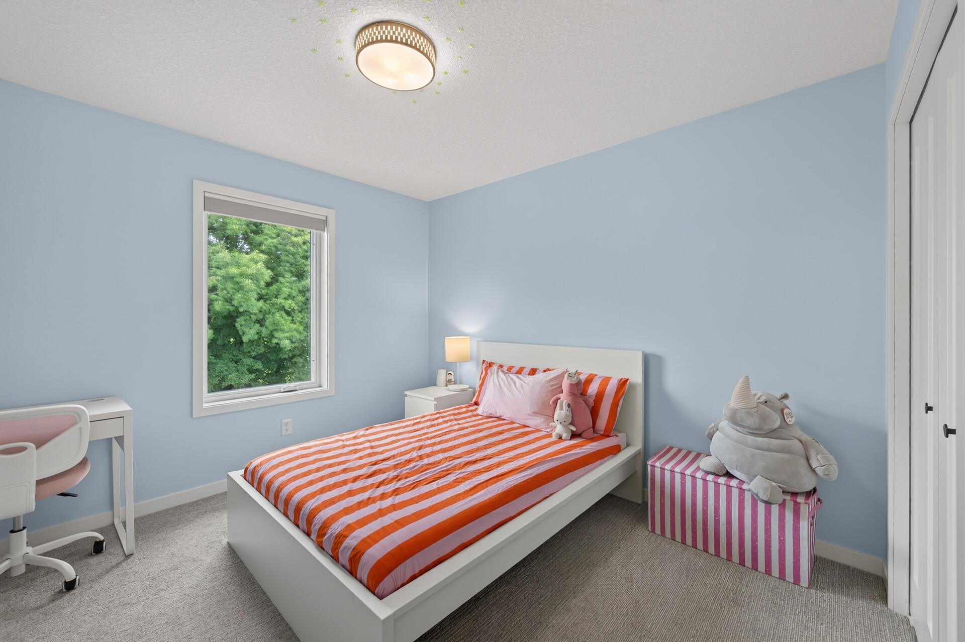 2nd bedroom on 2nd floor overlooking the backyard and fields