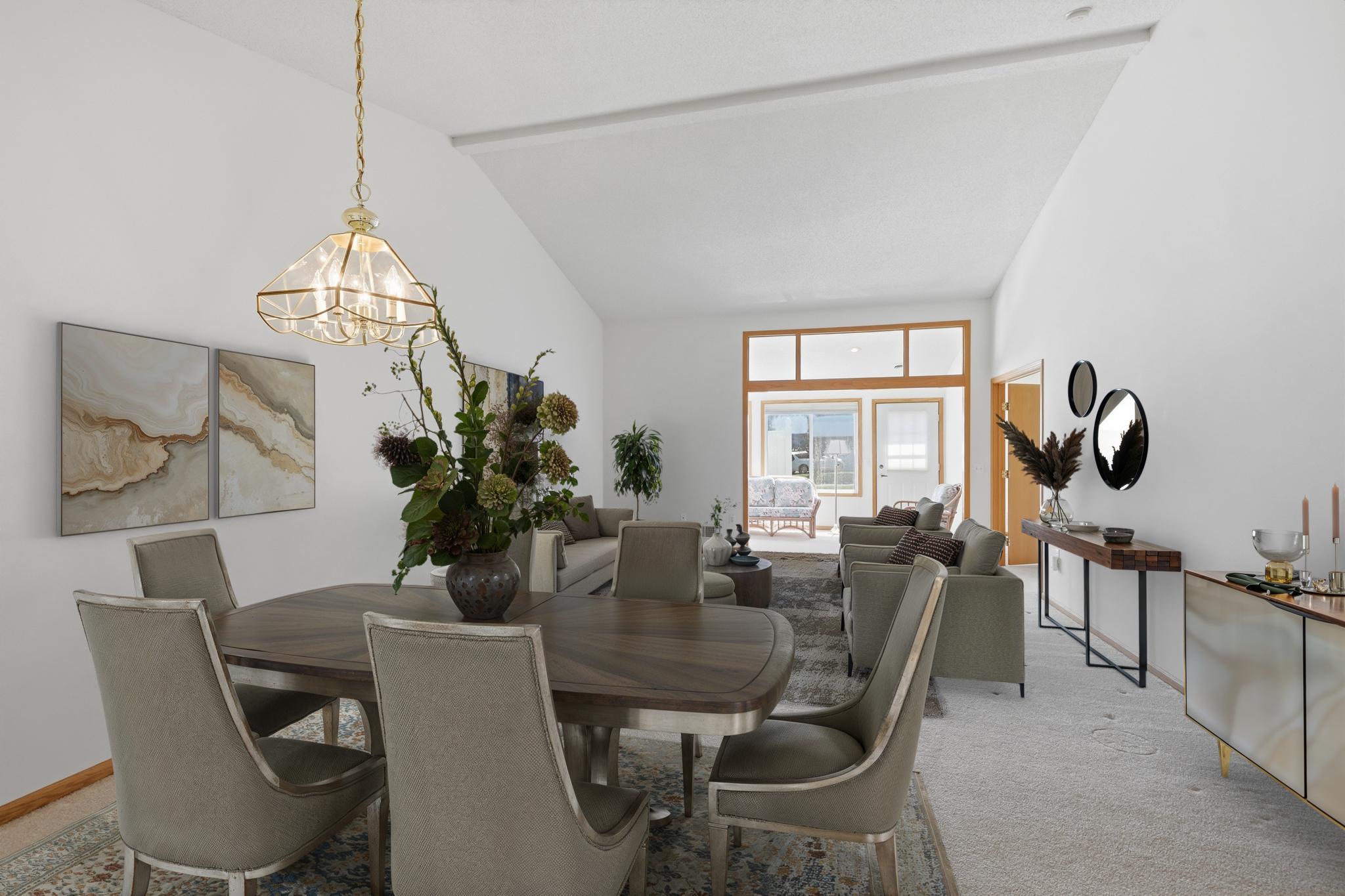 Virtually stagged dining and living room.