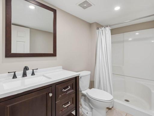 Finished LL 3/4 bath conveniently serves the two bedrooms and adjoining living spaces.