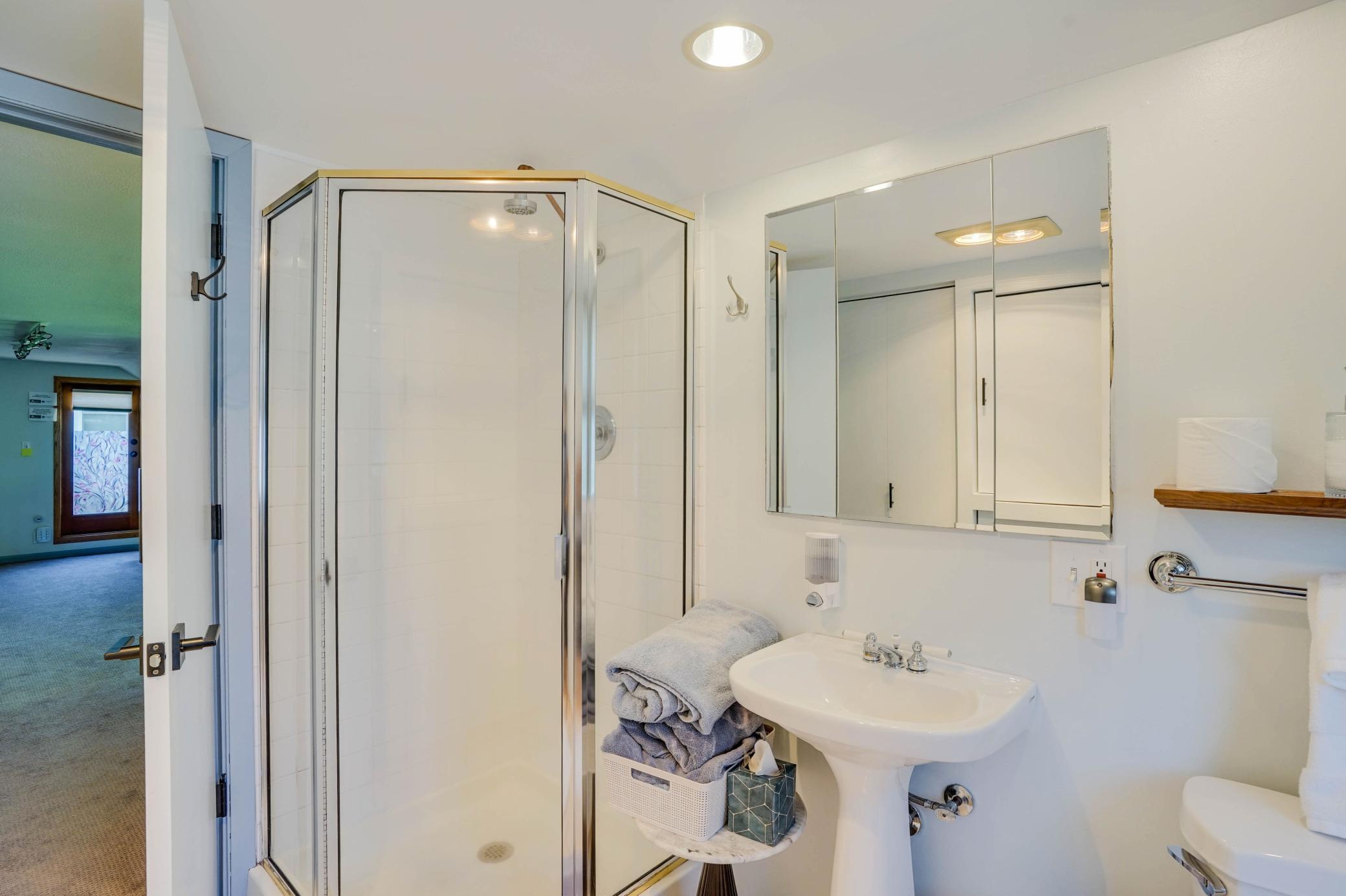 Walk in shower in upper bathroom